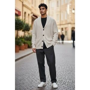 Tommy Hilfiger Cozy Cardigan Beige Men's L Shawl Neck Grandpa Sweater Cotton